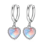 925 Sterling Silver Moonstone Heart Crystals Stud Earrings For Women Elegant Luxury Jewelry Accessories Wholesale Jewellery