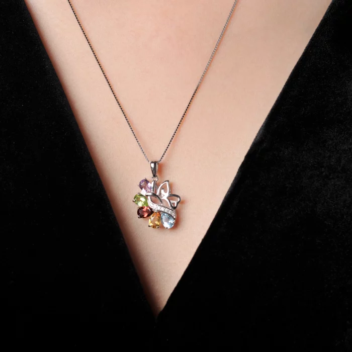 Potiy Natural Citrine Peridot Amethyst Garnet Sky Blue Topaz Stud Pendant Necklace No Chain 925 Sterling Silver Women Party - Image 6