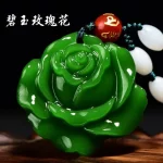 Natural Green Hand-carved Rose Flower Jade Pendant Fashion Boutique Jewelry Men and Women Necklace Gift Accessories - Image 3
