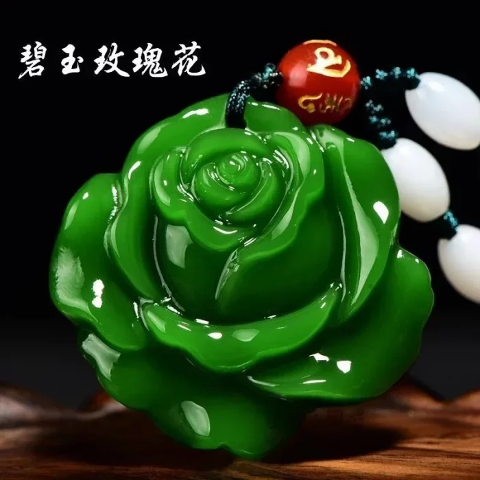 Natural Green Hand-carved Rose Flower Jade Pendant Fashion Boutique Jewelry Men and Women Necklace Gift Accessories - Image 3