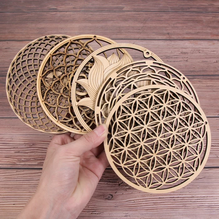 Wooden Wall Art Home Decor Flower Of Life Energy Mat Decorative Boards Crafts Slice Wood Base Coasters Sacred Geometry Ornament - Image 3