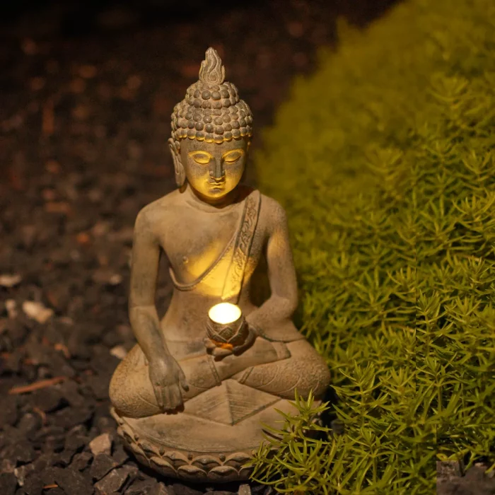 Zen-Inspired Solar-Powered Buddha Statue with Light - Resin Garden & Entryway Decor, Outdoor Ornament - Image 4