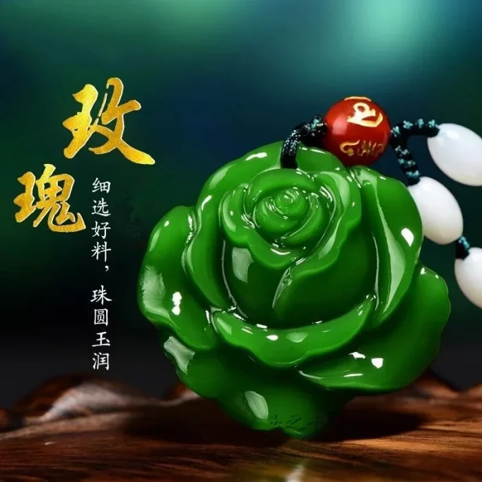 Natural Green Hand-carved Rose Flower Jade Pendant Fashion Boutique Jewelry Men and Women Necklace Gift Accessories - Image 2