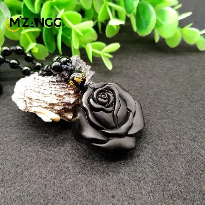 Obsidian Rose Pendant Personalized Black Rose Hand-carved Fashion Couple Rose Pendant High-grade Gifts - Image 4