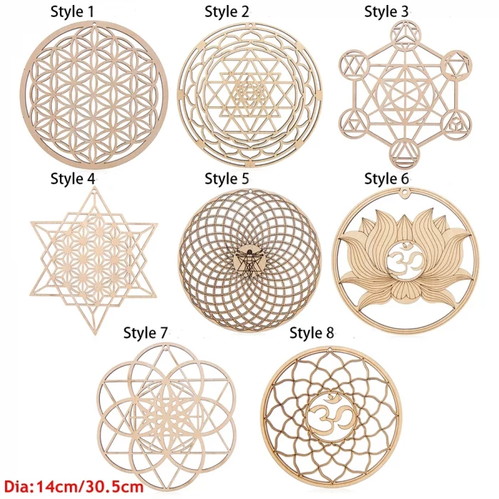 Wooden Wall Art Home Decor Flower Of Life Energy Mat Decorative Boards Crafts Slice Wood Base Coasters Sacred Geometry Ornament - Image 1