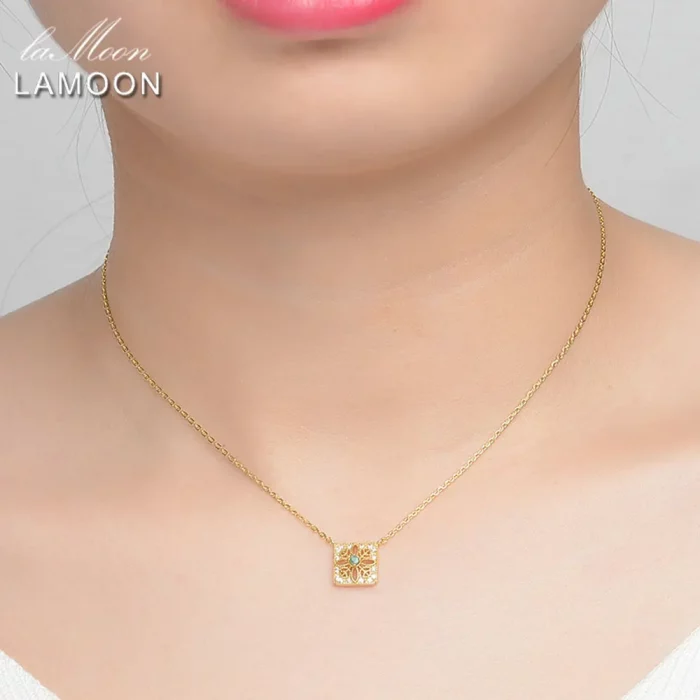 LAMOON Natural Gemstone Emerald Necalace For Women Vintage Luxury Pendant 925 Sterling Silver Gold Vermei Chain Jewelry NI018 - Image 5