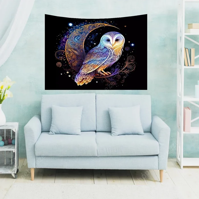 Lunar Owl Wall Tapestry Celestial Aesthetic, Moon Lovers Gift, Witch Wall Art, Ethereal Altar Cloth Trippy Room Decor Aesthetic - Image 6