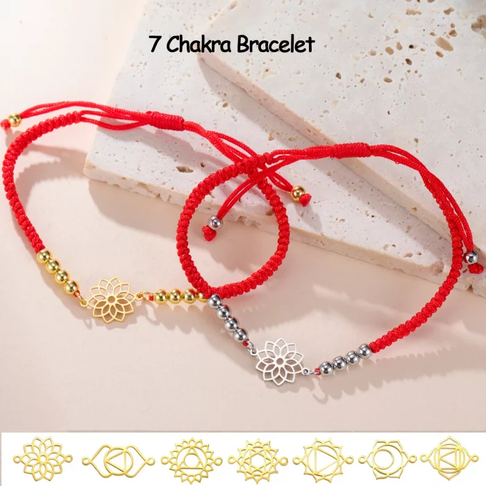 Stainless Steel 7 Chakra Charm Bracelet Adjustable Red Black Rope Women's Hand Bracelets Yoga Meditation Amulet Jewelry Gifts - Image 2