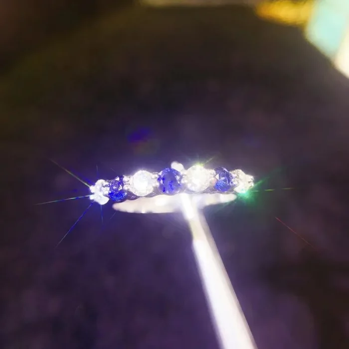 Natural Sapphire Ring with D Color Moissanite 3mm 925 Silver Lady Gift Simple Simple Birthday Present Wedding Gift - Image 3