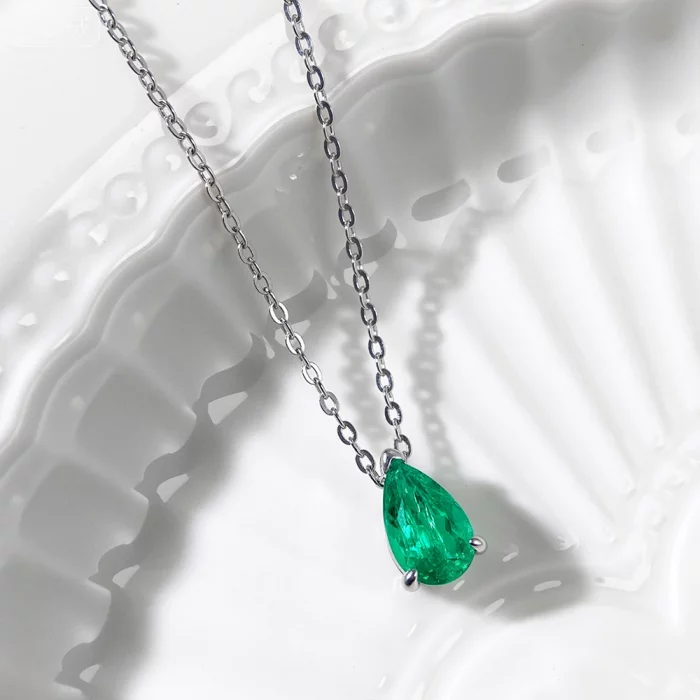 Serenity 1ct Pear Cut Natural Colombian Emeralds/Ruby Pendant Necklace for Women Gift S925 Sterling Silver Moissanite Necklace - Image 2