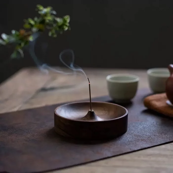 North American Black Walnut Solid Wood Incense Stick Handmade Tea Ceremony Round Incense Burner Agarwood Tray Holder - Image 7