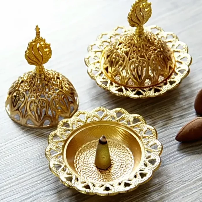Retro Copper Mini Crown Hollow Out Incense Stick Burner Holder Golden Arab Burner Catcher Home Decoration Sandalwood Censer - Image 4