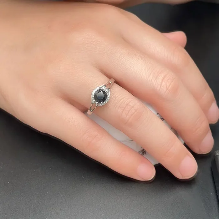 Natural Midnight Blue Sapphire Ring 6mm 1ct Genuine Sapphire 925 Silver Ring with 18K Gold Plating Gift for Women - Image 3