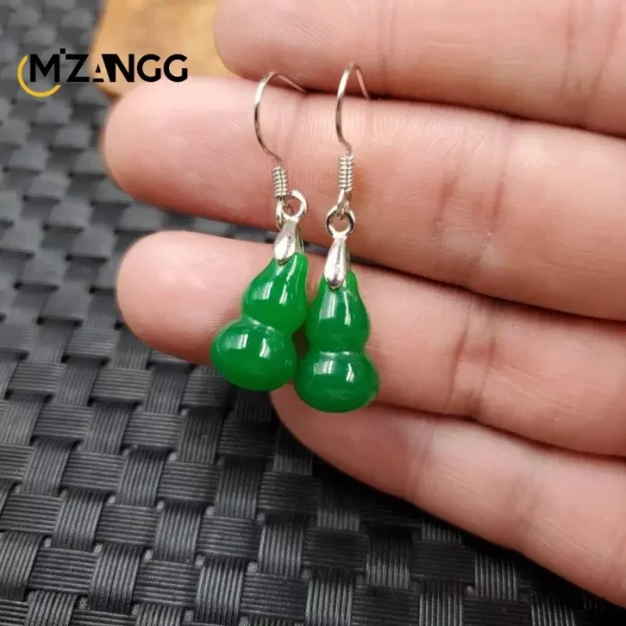 Original Natural Green Jade Earrings 925 Silver Inlaid Jadeite Ear Line Beautiful Exquisite Fashion Ladies Jewelry Mascot Gift - Image 5
