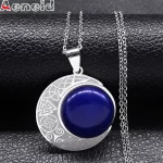 Lapis Lazuli Natural Stone Viking Witch Celtic Knot Triquetra Pentagram Necklace Stainless Steel Amulet Necklaces Jewelry N8459S - Image 2