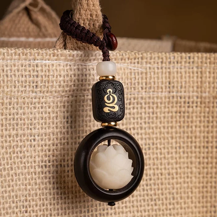 New Buddhism Lotus Flower Keychain Accessories Wooden Buddha Lucky Beads Keyring Pendant Car Bag Key Chain Buddhist Gift - Image 6