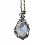 Moonstone Pendant Necklace Crystal Gems Alloy Rattan Vintage Noble Women Necklaces for Lady Girls Waterdrop Stone Necklace Gift - Image 5