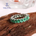 Classic eternity Gemstone Design Natural Green Emerald Ring S925 Silver Light Luxury Noble Real gems jewelry gift for women - Image 2