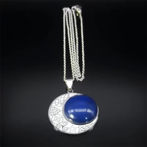 Lapis Lazuli Natural Stone Viking Witch Celtic Knot Triquetra Pentagram Necklace Stainless Steel Amulet Necklaces Jewelry N8459S