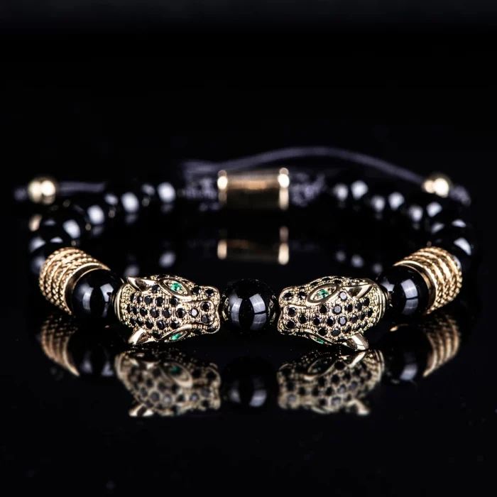 New Trend Double Leopard head Handmade tiger's-eye Bracelets Accessories Handmade Men's Jewelry Pulseras homme - Image 6