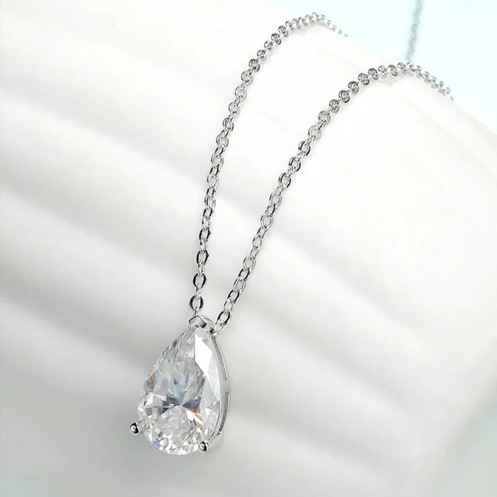 4CT Pear Cut D VVS1 Moissanite Pendant Necklace for Women 925 Sterling Silver Plated 18K White Gold Waterdrop Neck Chain Jewelry - Image 3