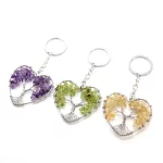 Crystal Chip Stone Heart Keychain For Women Wire Wrapped Tree of Life Natural Amethyst Rose Quartz Key Ring Key Holder Decor - Image 6