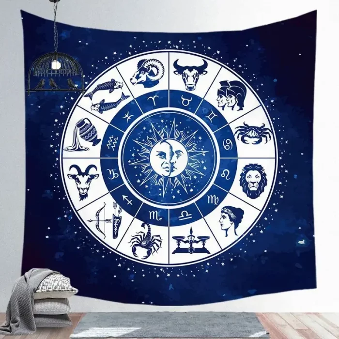 Blue Tarot Tapestry Wheel Zodiac Astrology Chart Wall Hanging Scarf Altar cloth tarot cloth tarot deck Sun and Moon Home Decor - Image 5
