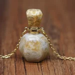 Natural Stone Perfume Bottle Pendant Necklace Rose Quartzs Lapis Lazulis Necklace For Jewelry Gift Length 66+5cm Size 16x33mm - Image 5