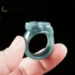 Genuine Natural A-goods Jadeite Blue Water PiXiu Ring Luxury Fashion Charm Men and Women Holiday Gift - Image 4