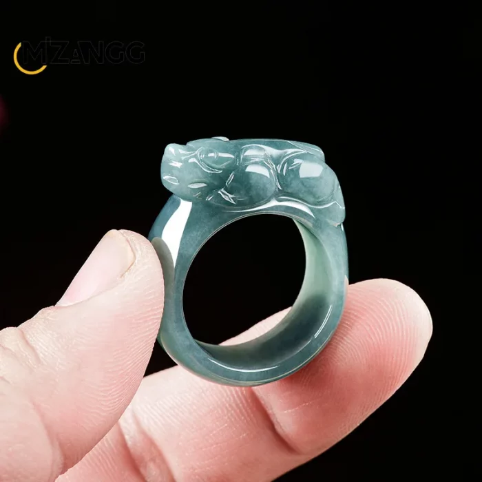 Genuine Natural A-goods Jadeite Blue Water PiXiu Ring Luxury Fashion Charm Men and Women Holiday Gift - Image 4