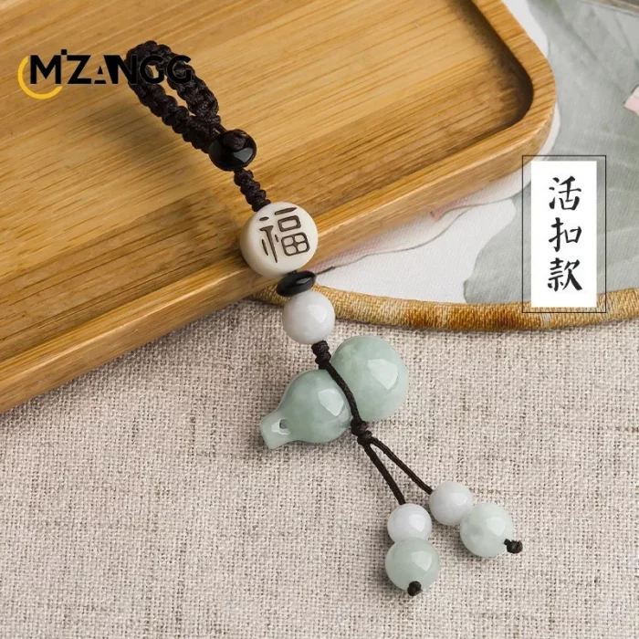 Original Natural A Goods Jadeite Gourd Mobile Phone Pendant Chinese Style Simple Jade Car Key Chain Bag Hanging Men and Women - Image 4