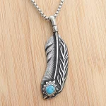 Vintage Stainless Steel Feather Necklace For Men Women Punk Biker Feather Green Stone Pendant Necklaces Fashion Jewelry Gifts - Image 6