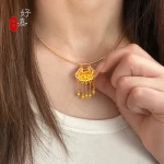 New women's necklace 9999 24K real gold versatile and sexy with diamond studded lily of the valley collarbone chain party jewelr - Image 5
