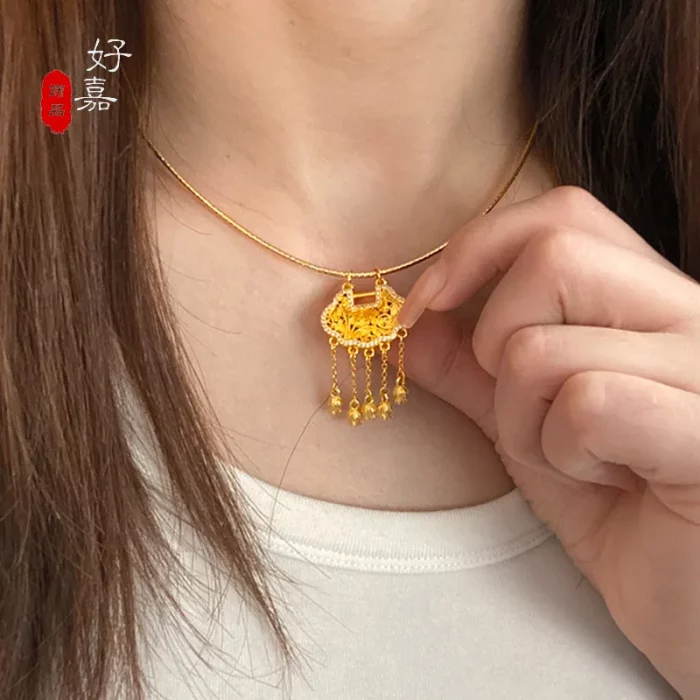 New women's necklace 9999 24K real gold versatile and sexy with diamond studded lily of the valley collarbone chain party jewelr - Image 5