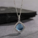 Dawn's Jewel S925 Sterling Silver Natural Aquamarine Colored Gems Necklace Women's Fashion Personality All-match Square Pendant - Image 3