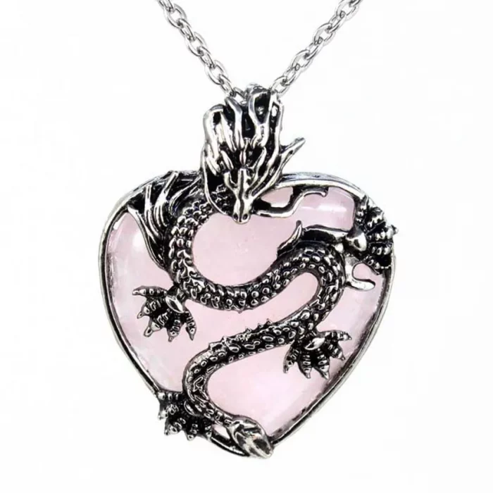 Vintage Animal Dragon Man Necklace Natural Stone Purple Crystal Heart Pendant for Women Amethysts Rose Pink Quartz Jewelry Gift - Image 6