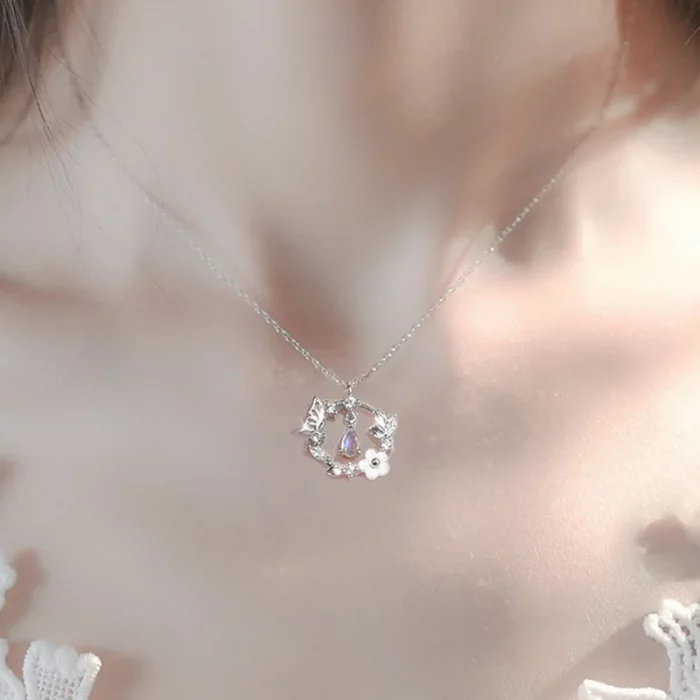 Simple Silver Color Butterfly Shell Flower Heart Necklace For Women Moonstone Pendant Necklaces Clavicle Chain Wedding Jewelry - Image 7