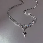 JWER Trendy Bling Moonstone Star Cross Pendant Necklace for Women Punk Hip Hop Star Chain CrystalNecklace Party Y2K Jewelry Gift - Image 6
