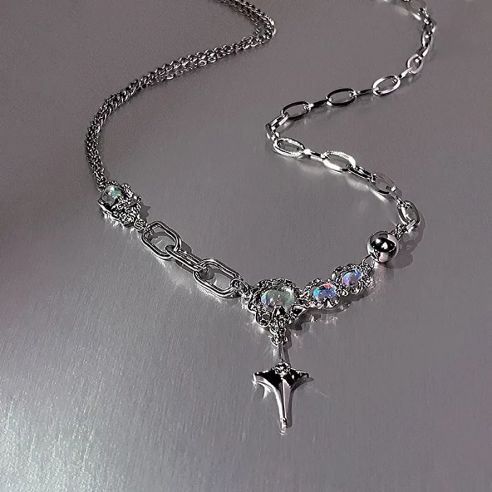 JWER Trendy Bling Moonstone Star Cross Pendant Necklace for Women Punk Hip Hop Star Chain CrystalNecklace Party Y2K Jewelry Gift - Image 6