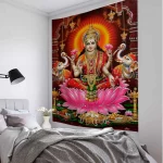 Indian Buddha Art Tapestry Still Life Oil Painting Printing Wall Hanging Datura Home Wall Decoration Background Fabric Blanket - Image 5