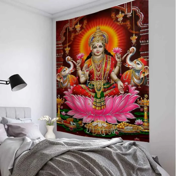 Indian Buddha Art Tapestry Still Life Oil Painting Printing Wall Hanging Datura Home Wall Decoration Background Fabric Blanket - Image 5
