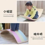 Multifunction Rocker Natural Wood Kids Wobble Balance Board Montessori Fitness Balance Curvy Board