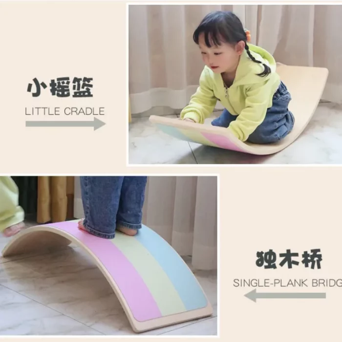 Multifunction Rocker Natural Wood Kids Wobble Balance Board Montessori Fitness Balance Curvy Board - Image 6