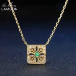 LAMOON Natural Gemstone Emerald Necalace For Women Vintage Luxury Pendant 925 Sterling Silver Gold Vermei Chain Jewelry NI018 - Image 2