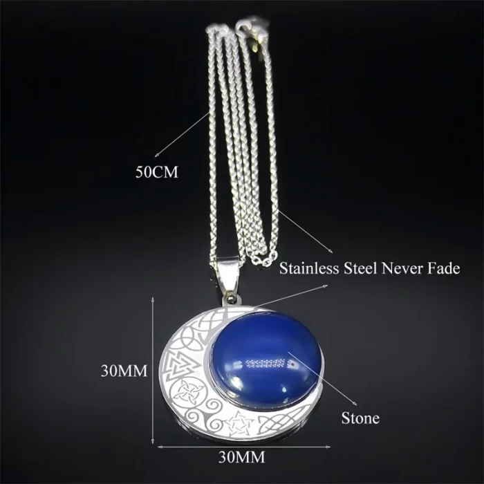Lapis Lazuli Natural Stone Viking Witch Celtic Knot Triquetra Pentagram Necklace Stainless Steel Amulet Necklaces Jewelry N8459S - Image 7
