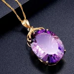 18K Gold-Plated Heart Amethyst Pendant Plated Colored Gemstone Natural Purple Diamond Necklace Fashion Jewelry - Image 3