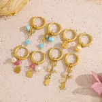 WILD & FREE NEW IN 18K Gold Plated Stainless Steel Huggie Hoop Earrings for Women Chic Vintage Natural Stone Charms Jewelry - Image 5