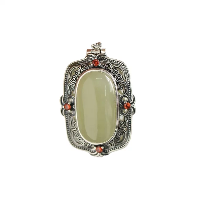 silver 925 Vintage Natural Hotan Jade Green Sachet Pendant Can Be Opened Necklace Light luxury ethnic style Banquet Jewelry - Image 7