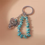 Ethnic Turquoise Stone Elephant Keychain for Women Men Key Ring Pendant Handbag Decor DIY Handmade Jewelry Gift - Image 4