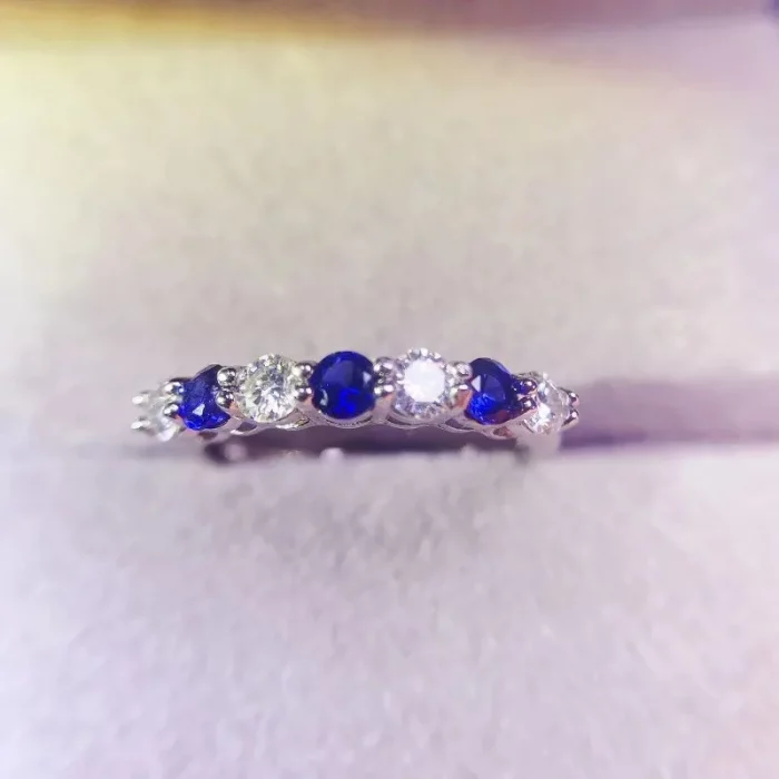 Natural Sapphire Ring with D Color Moissanite 3mm 925 Silver Lady Gift Simple Simple Birthday Present Wedding Gift - Image 5